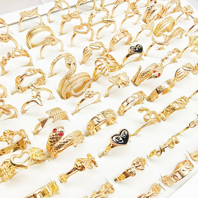 30pcs/Lot Wholesale Personalidade Atacado Mix Style Finger Rings For Women New Snake Black Esmalte Coração De Asa De Butterfly Flower Jewelry Girl