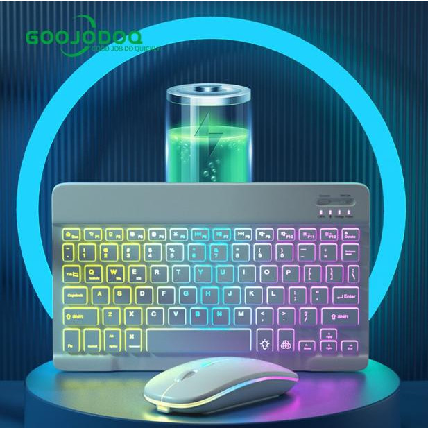 GOOJODOQ Teclado Ipad Sem Fio Português Retroiluminado E Mouse Recarregável Bluetooth Silencioso Ultrafino Para tablets Android Windows IOS