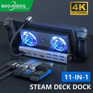 Goojodoq Dock De Convés De Vapor Com Ventilador 11 Em 1 HDMI 2.0 Compatibilidade 4k 60hz Gigabit Ethernet Carregamento De Velocidade Total USB-C A