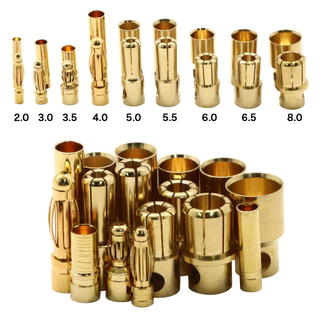 10 Pares Plugue Banana 2mm 3mm 3.5mm 4 Milímetros Bala Conectores Macho Feminino 6 5 5.5 Mm 6.5mm 8mm Banhado A Ouro De Cobre RC Peças De Cabeça
