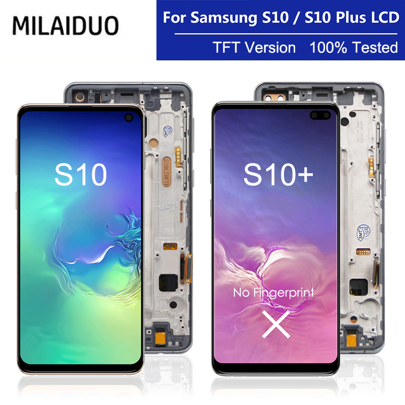 100 % LCD TFT S10 Plus Testado Com Moldura Para Samsung Galaxy S10 G973 G973F/DS Digitalizador De Tela Sensível Ao Toque S10 + G975