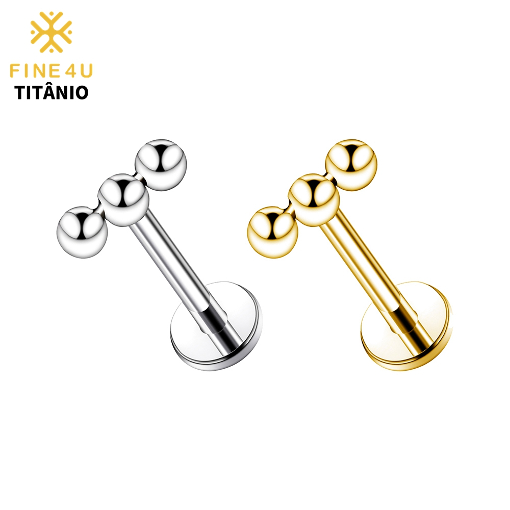 FIEN4U Piercing Titânio Triple Bead Labret Cartilagem Helix Conch Tragus Agulha Hipoalergênica