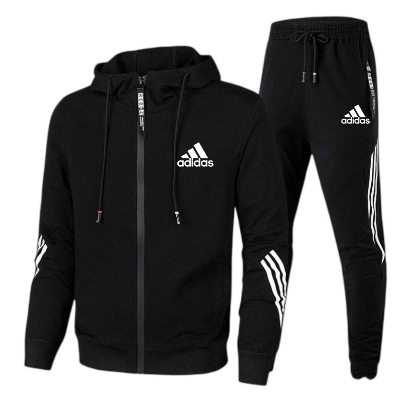 Traje esportivo Casual esportivo masculino de primavera outono com zíper e calça 3 listradas