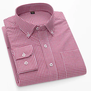 Casual 100% Algodão Manga Longa Oxford Camisa Homem Regular Fit Xadrez Social Masculina Camisas
