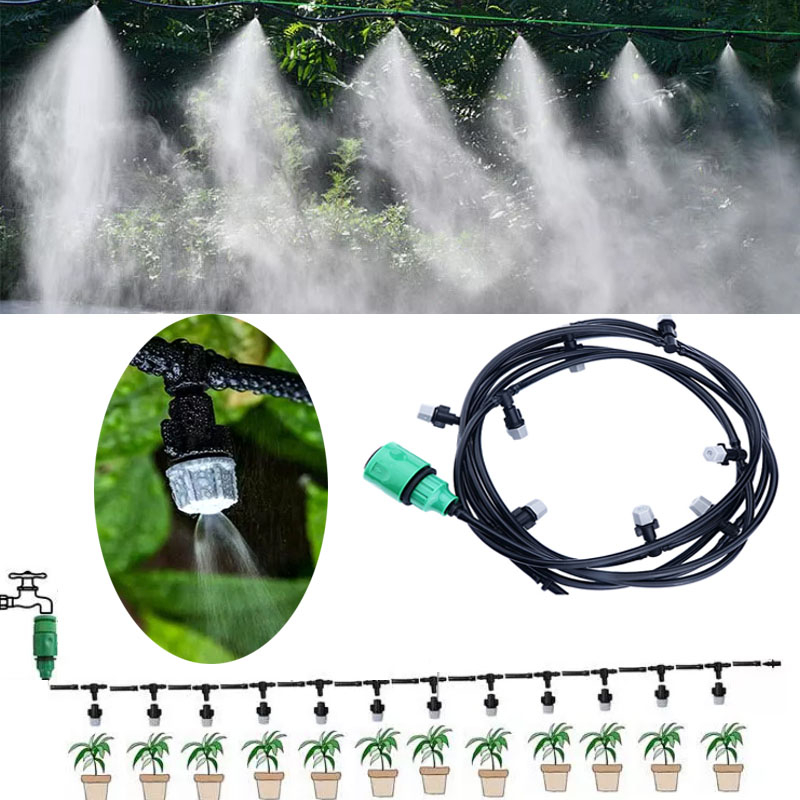 Sistema De Irrigação De Bicos De 10m Portátil Automática Por Nebulização De Mangueira De Jardim Cabeça De Pulverização Com PE De 4/7'E Conector