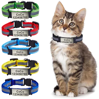 Nome Da Identificação Personalizada Tag Cat Collar Bell Necklace De Segurança Nylon Refletivo Kitten Placa De Gravada