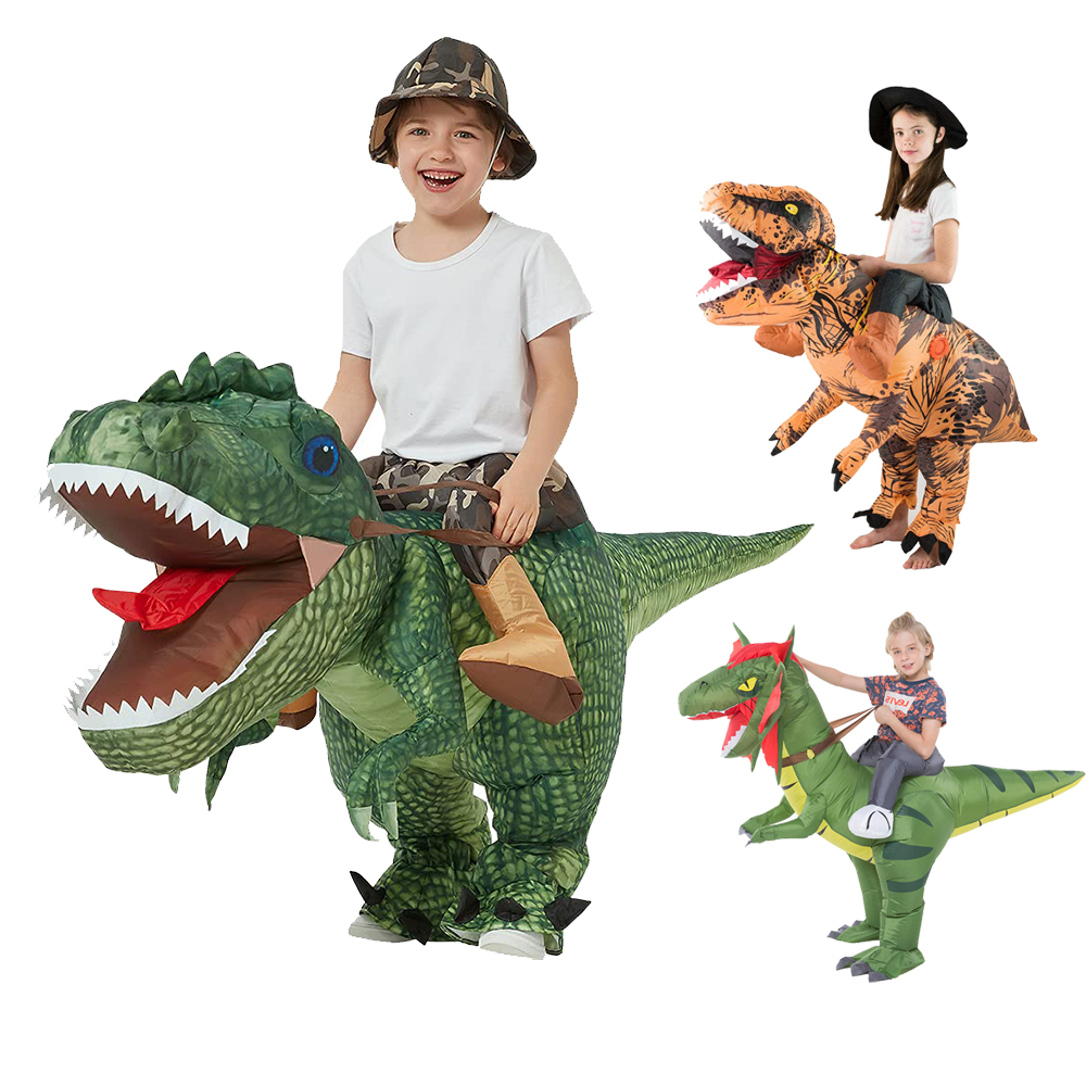 Fantasia de Dinossauro Inflável Casa de Uma Peça Passeio T Rex Air Blow Up  Divertido Vestir Festa Halloween Fantasia Infantil(4-6 anos)
