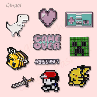 Engraçado Mosaico Esmalte Pixel Pikachu Dinossauro Brochura Crachás Lapela Pin Anime Jogo De Jóias Presentes Para Fãs Kids