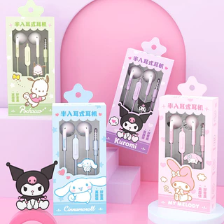 Sanrio Personagens JS-0132 Fones De Ouvido Semi-Auriculares Com Fio 1.2m Kuromi My Melody Pochacco Cinnamoroll 3.5mm Interface HiFi Esportivos De Qualidade Sonora