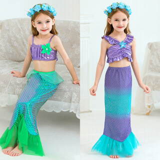 Lykmera Vestido infantil infantil infantil de sereia com desenho de sereia,  fantasia extravagante, faixa de cabelo de malha, vestido de princesa de