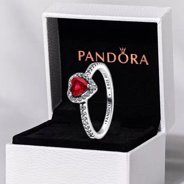 [Com Caixa] S925 Prata Prateada Logotipo Anel Pandora Original Feminino Brilhante Diamante Vermelho Amoroso Jóias Requintadas Presente De Moda