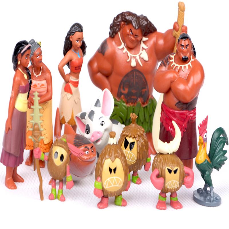 12 Peças/Kit Moana Action Figures Maui Chefe Tui Sina Gramama Heihei Anime Bonecos
