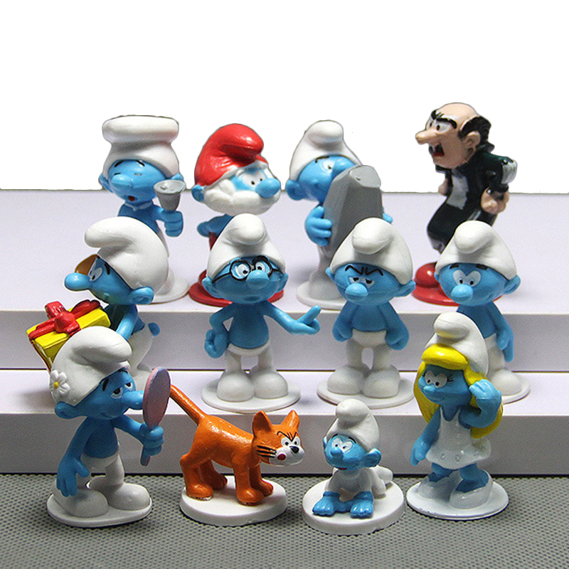 12pcs Os Smurfs Miniaturas Figuras Anime Smurfette Gardgamel Azrael ...