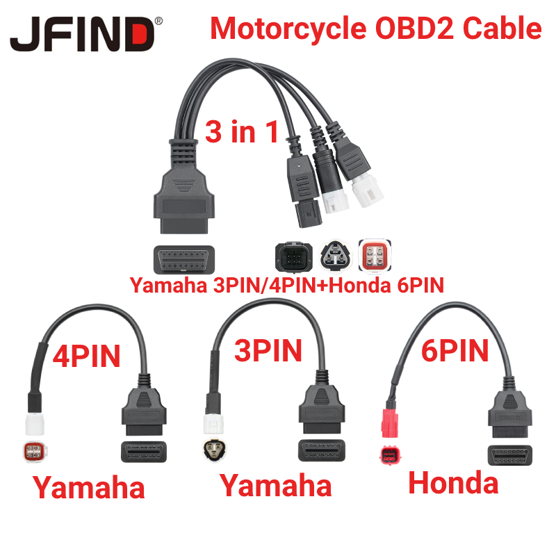 Para Yamaha Moto Motobike 3PIN 4PIN OBD 2 Cabo De Extensão Conector Motocicleta HONDA 6PIN 16PIN OBD2 De Diagnóstico