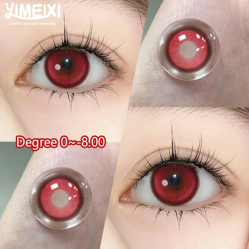 Lente De Contato Colorida Yimeixi 2pcs Com Grau 14.2mm Cosplay De Halloween Vampiro Vermelha 0 ~-8.00 Yealy Use Conforto Natural