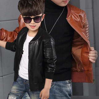 Meninos Casacos De Couro Falso Jaquetas Moda Outerwear Jaqueta Marrom Preto