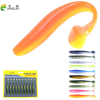HENGJIA 6pçs/10pçs Isca Macia De Pesca Wobblers 90mm 70mm 50mm Sombra Rabo Em T Iscas De Silicone Aritificial Equipamento