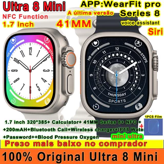Smartwatch Relógio Inteligente Original Ultra 8 mini 1,7 Polegadas Série 41mm 8 Siri Chamada De Temperatura Corporal NFC iwo