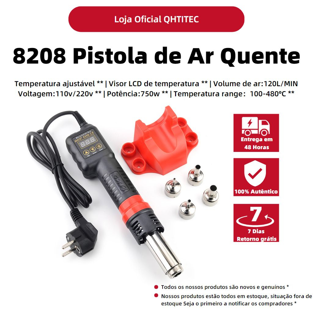 JCD Soprador De Calor 750W 100°C-480° Cregulagem de temperatura estação de ar quente estação de solda e retrabalho Com 4 Bicos Artesanato