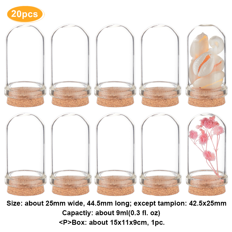 2-20pcs Cloche Bell Jarro De Vidro Cúpula Com Base De Cortiça Mini