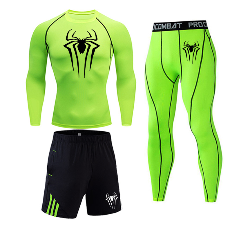 Compressão Roupa Ativa Manga Longa Proteção Solar Camisa De Corrida  Masculina Calções Fitness Leggings Conjunto De 3 Peças De Trabalho  Homem-Aranha Rápida Seca Ao Ar Livre - Escorrega o Preço