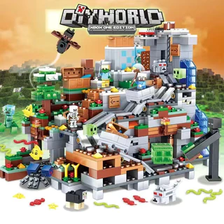 900pçs conjunto de blocos de montar brinquedos Minecraft - Caverna, Organização da Mina, Compatível com Meu Mundo, Minifigures da Vila, Casa Villa, Montagem de Blocos, Construção, Brinquedos DIY, Educativos, Presentes de Natal para Crianças