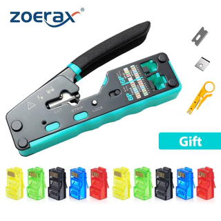 ZoeRax RJ45 Kit De Ferramentas Para Crimpagem Passar Através Do Cat6 Ferramenta Cat5e Cat5e Cat6 8P8C Conector , Crimpador Ethernet All-in-one