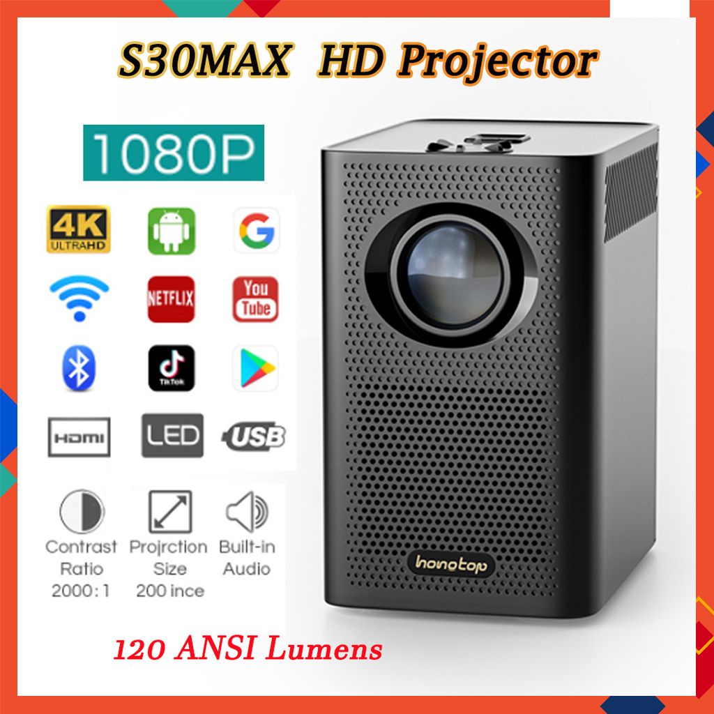 Mini Projetor HD Android 10.0 1080P 9000 Lumens LCD Sem Fio Bluetooth 4K Portátil Home Theater