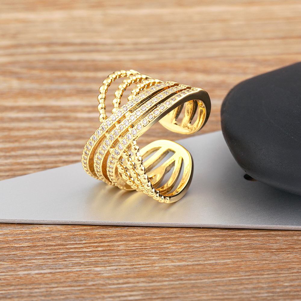 Anéis Cruzados Multilayer Para Mulheres Abertura Ajustável Com Banho De Ouro Nova Tendência Jóias Estéticas De Casamento De Luxo