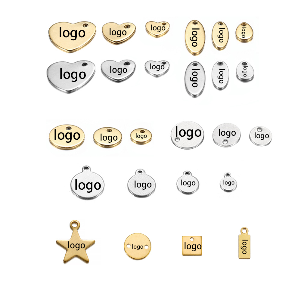 Pingente de logotipo de aço inoxidável com logotipo de gravação a laser personalizado