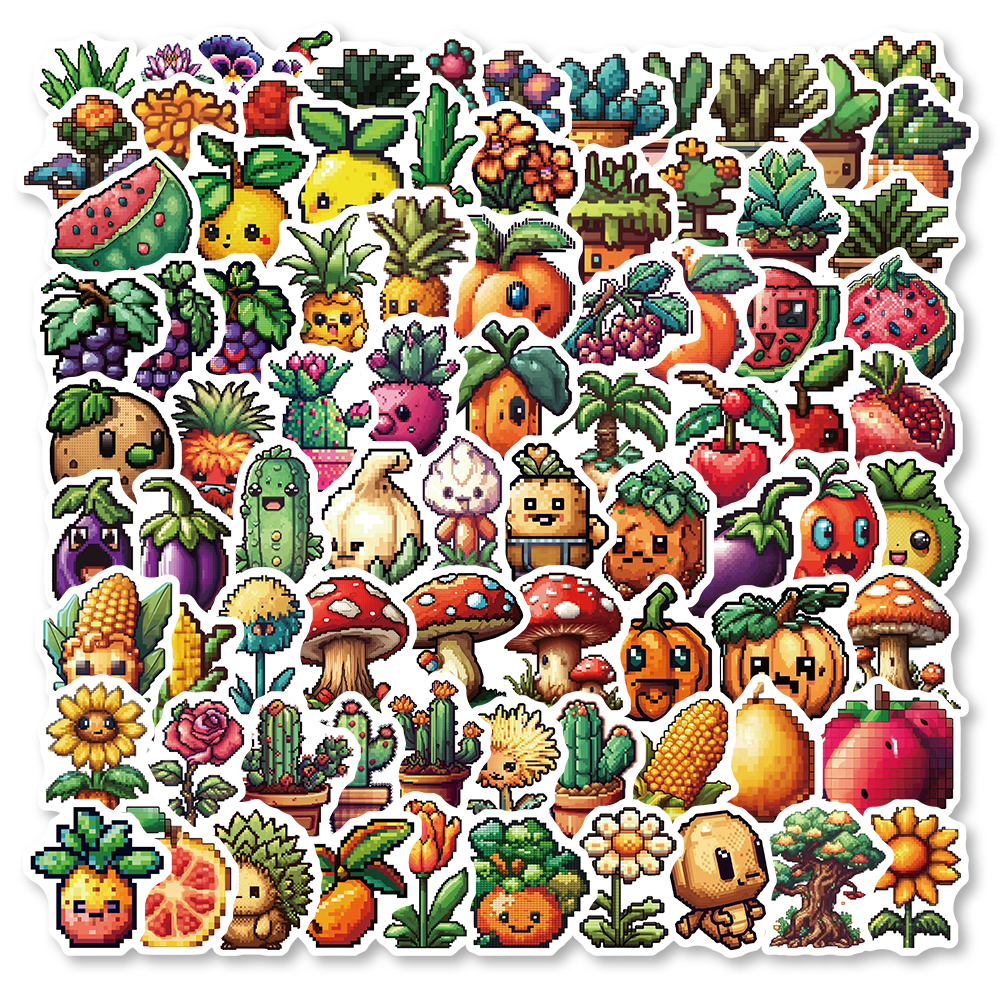 100pcs Art Pixel Adesivos Para Frutas E Legumes Decorativos À Prova D'água Cadernos De Anotações