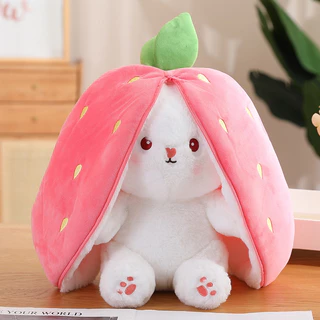 25cm cosplay morango cenoura coelho brinquedo de pelúcia recheado saco criativo em frutas transformar bebê fofinho coelho plushie boneca para criança