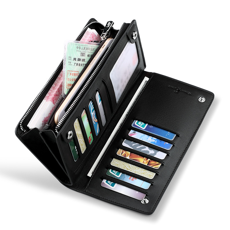 Carteira De Embreagem De Couro Para Homens De Negócios Longa Pulso Removível Alça De Grande Capacidade Bolsa Telefônica Cartão De Crédito De Identificação