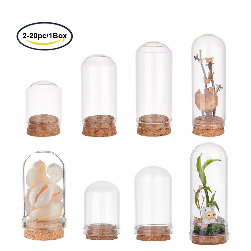 2-20pcs Cloche Bell Jarro De Vidro Cúpula Com Base De Cortiça Mini
