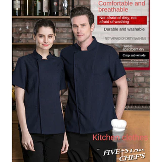 Ready Stock chef Uniforme De Cozinheiro De hotel Roupas De Trabalho Padeiro De Cozinha De Costas Algodão De Alta Qualidade Respirável Manga Curta Unisexo Casaco Preto