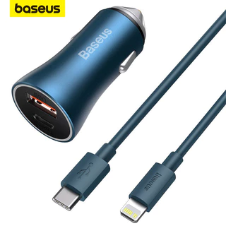 Baseus Golden Contactor Pro 40W U+C Dual Ports Car Charger With Type-C to iP 1m Cable