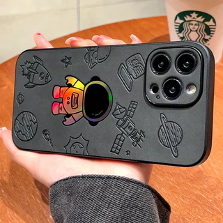 Capa Para Laser De Couro De Astronauta IPhone 14 13 12 11 Pro Max 14Plus X XS XR XSMAX 7 8 + Mais Borda Antiderrapante