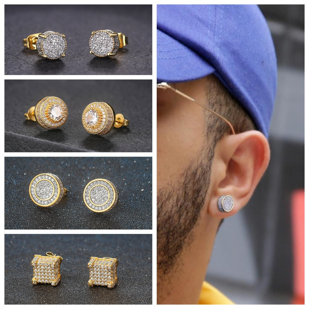 Novo Brincos De Hip Hop Full Zircon Micro Inlaid Para Hipopótamo Com Banho De Ouro Da Tendência Homens