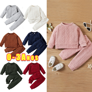 0-3 Anos Conjunto Infantilil Unissex De Malha Manga Longa Cor Única Inverno