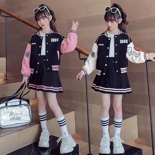 Conjuntos De Roupas Para Meninas Casacos De Manga Longa Saias 2Pcs Adolescentes Fato De Baseball