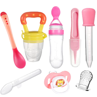 Conjunto de 8 peças Baby Set /Pacifier /Booger Clip /Rice Paste Bottle /Fruit Vegetable Bag /Temperature Sensing Spoon /Portable Spoon /Medicine Feeder