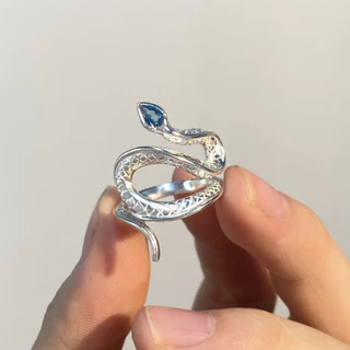 Jóias De Moda Femininas Prata Anel De Cobra De Rhinestone Azul