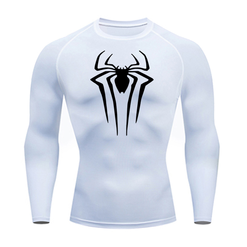Camiseta De Compressão Homem-Aranha Ginástica Masculina Quick Dry Gym  Sweatshirt Proteção Solar Manga Longa Branca