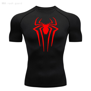 Camisa De Compressão Homem-Aranha Manga Curta Ginástica Preta Camiseta Esportiva Topo Esportivo Quick Dry Summer Casual Tops