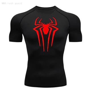Camisa De Compressão Homem-Aranha Manga Curta Ginástica Preta Camiseta Esportiva Topo Esportivo Quick Dry Summer Casual Tops