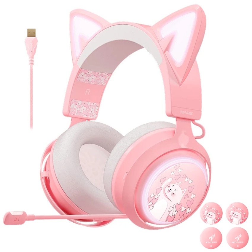 Original SOMIC GS510 Rosa Gaming Headphones Com Fio USB 7.1 Surround Sound PC RGB Colorido Fone De Ouvido Gamer Microfone Para Laptop