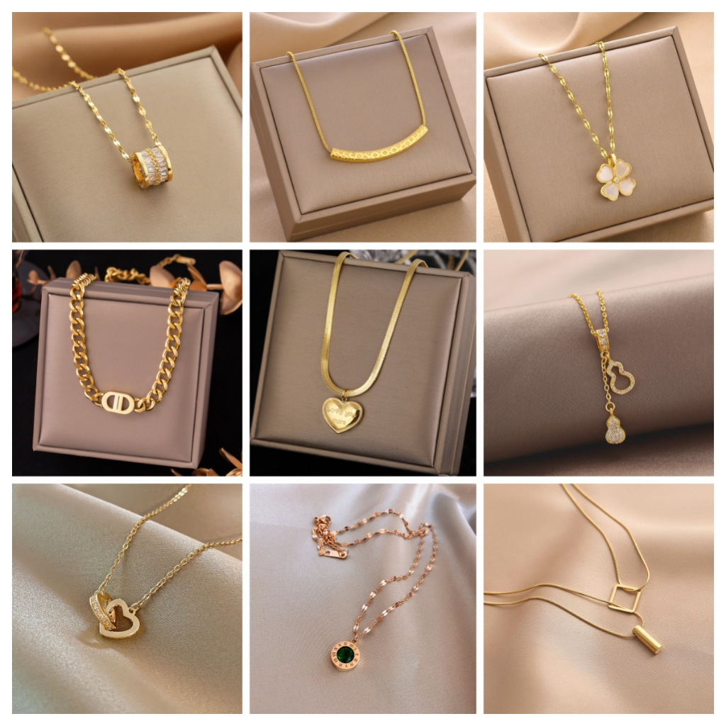 【 100 Estilos 】 non Colar De Aço Inoxidável Desbotado Para Mulheres , Ouro 18K Banhado , Acessórios Titânio