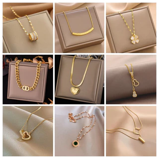【 100 Estilos 】 non Colar De Aço Inoxidável Desbotado Para Mulheres , Ouro 18K Banhado , Acessórios Titânio