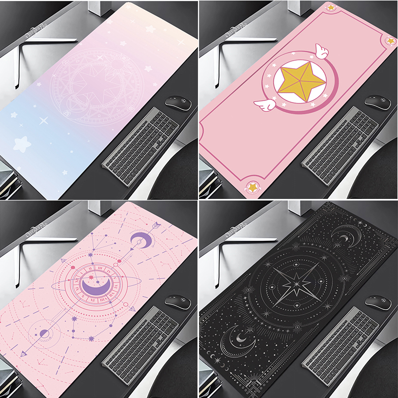 Tapete De Rato Rosa 900x400mm Cardcaptor Sakura Grande Deskmat Lavável Pink Magic Wand Mouse pad Anime 90 * 40 Rubber Playmat Cartoon Jogo De Teclado Para Laptop Antiderrapante Mousepad Xxl