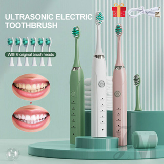 Escova De Dentes Elétrica Ultrassônica Recarregável Vibração Oral/Ferramenta De Higiene + 5 Cabeças De